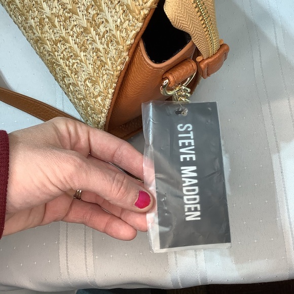 Steve Madden Crossbody Bag Straw Purse Natural Lexi Seasonal Brown Tan Gold - Picture 13 of 13
